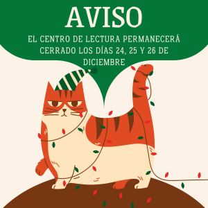 Aviso Centro de lectura cerrado 24, 25 y 26 diciembre 2025